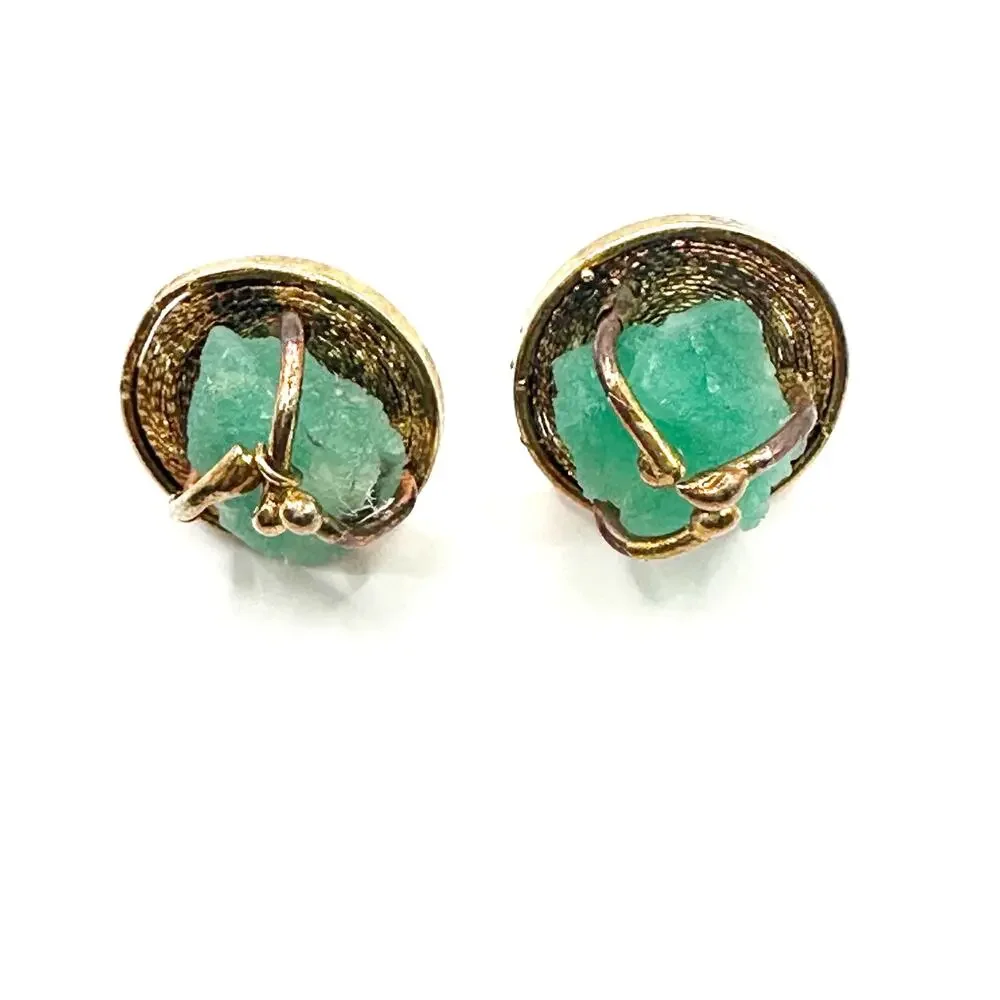 Asian Inspired Green Stone Nugget Pierced Stud Earring Unique Pierced Jewelry